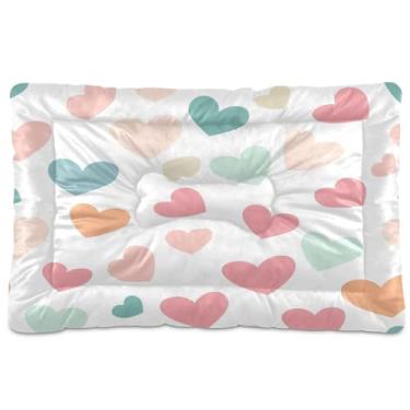 Imagem de Wassud Cama de cachorro com padrão de coração colorido, cama para cães pequenos, tapete lavável para animais de estimação, cama de gato para dormir, viagens, 45 x 61 cm
