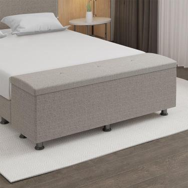 Imagem de Baú Sapateira Estofada Casal 140 Cm Terra Linho Skybox Marrom