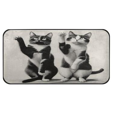 Imagem de Burbuja Tapete de cozinha preto e branco para gatos 51 x 99 cm, tapete lavável antiderrapante com suporte de borracha, tapete para cozinha, sala de estar, banheiro, decoração de casa