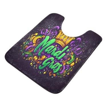 Imagem de Burbuja Tapete de banheiro Mardi Gras, tapete de banho absorvente de pelúcia macio, base antiderrapante para piso de banheiro, oval em forma de U