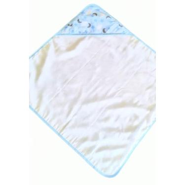 Imagem de Toalha de Banho com Capuz para Bebê, Forro Fralda 100% Algodão, Estampa Céu com Lua e Estrelas, 70x70cm, Tecido Atoalhado Macio (Azul Bebê)