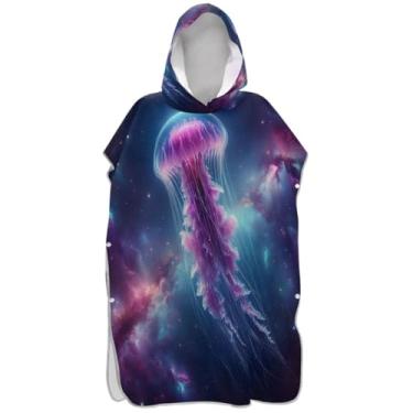 Imagem de Joisal Poncho de surfe para adultos trocador de roupão de praia com capuz toalha absorvente de natação masculino feminino poncho com capuz galáxia água-viva roxo