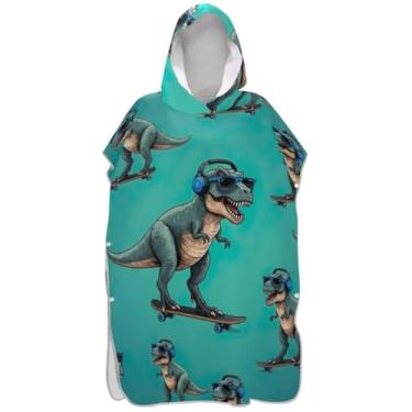 Imagem de Joisal Poncho de surfe para adultos trocador de roupas de banho de praia com capuz absorvente unissex adulto poncho com capuz dinossauro legal azul-petróleo