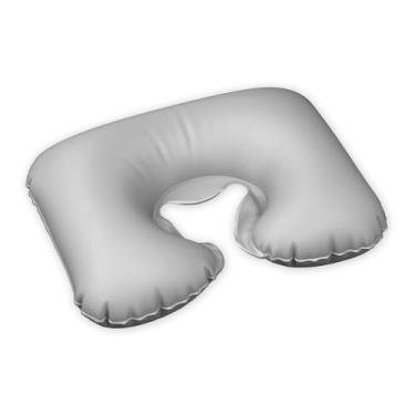 Imagem de Almofada de Pescoço Inflável para Viagem, Contemporâneo, PVC Impermeável, Compacto, Cinza, 45x40cm, Sherpa, Ergonômico, Adulto, Viagem e Descanso, Compacto e Ergonômico