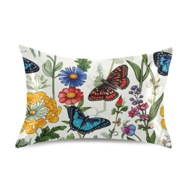 Imagem de Fronhas de cetim fofas refrescantes personalizadas padrão King Queen Travesseiro decoração Queen Size 76.2 cm x 50.8 cm Flores silvestres borboletas detalhadas