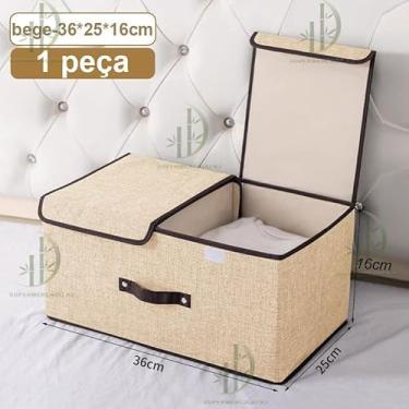 Imagem de Caixa Organizadora com Tampa para Gaveta em TNT – Organizador de Roupas Íntimas Empilhável Multiuso(Capa dupla bege - 1 peça)