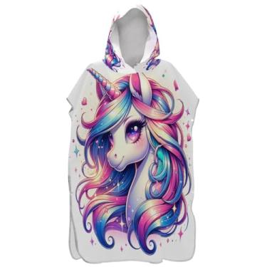 Imagem de Joisal Trocador de poncho de surfe para Adul com capuz toalha de praia estampado plus size homens mulheres poncho com capuz fofo unicórnio colorido