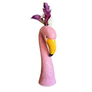 Imagem de Vaso grande de flamingo de cerâmica - Vaso alto de cerâmica rosa pastel para decoração de casa, vaso de estatueta de flamingo brilhante, peça central com tema de pássaro, destaque de decoração