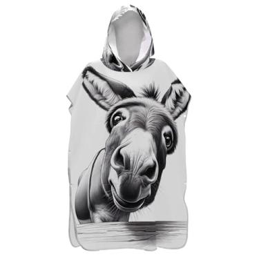 Imagem de TSENQUE Lindo poncho de surfe com estampa engraçada de burro para adulto roupão de banho com capuz toalha de banho para viagem homens mulheres poncho com capuz