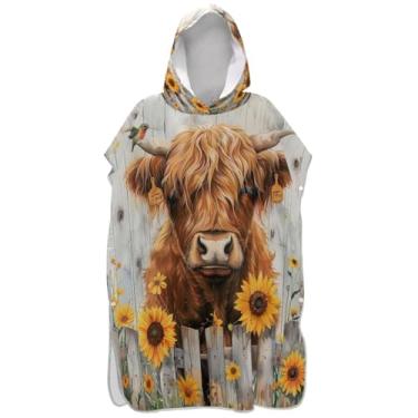 Imagem de Joisal Poncho de surfe rústico de vaca highland girassol para adultos trocador com capuz toalha de natação plus size unissex adulto poncho com capuz