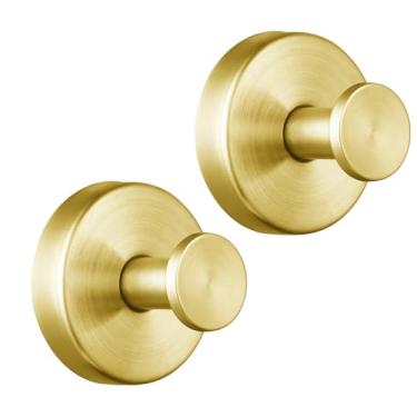 Imagem de Eolax Ganchos de ventosa para chuveiro/banheiro, resistentes, removíveis para toalhas, roupões, bucha - ganchos de aço inoxidável sem broca para vidro, espelho, azulejo, cozinha (pacote com 2) dourado