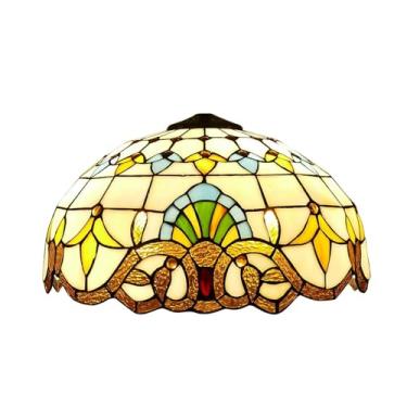 Imagem de Cúpula de reposição para abajur Tiffany, com apenas 40 cm de largura, estilo barroco, em vitral, ideal para luminárias de cabeceira, de leitura, pendentes, de mesa e de chão, na cor bege.