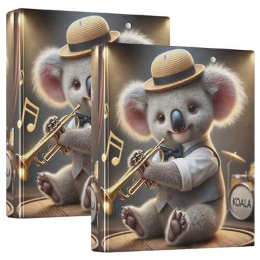 Imagem de Fichários personalizados de 3 anéis para trompete de coala doce com 3 argolas de 3 cm para 200 folhas, pastas, portfólio de anéis redondos, 31,5 x 27 x 6 cm, 1 pacote