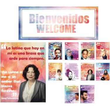 Imagem de 15 pôsteres do mês da herança hispânica | Decoração de sala de aula de herança hispânica | Citações bilíngues para escola | Aquarela