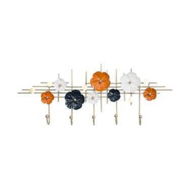 Imagem de Cabide colorido para montagem na parede, design criativo em flor de ameixa, gancho para casaco, gancho de parede de metal moderno, cabide com 5 ganchos resistentes para entrada