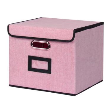 Imagem de Tcbelosion Caixa de armazenamento de arquivos com tampa, organizador dobrável de grande capacidade com alça, perfeito para casa, escritório e organização de armário (rosa) (quadrado - 1 pacote, rosa)