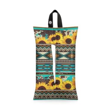 Imagem de Suporte de papel higiênico asteca girassol reutilizável porta-lenços de papel higiênico de viagem para pendurar na parede, porta-guardanapos retangular, caixa de lenços de pano para carro, mesa de