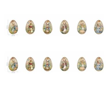 Imagem de Outus 18 peças de enfeites de ovo de páscoa vintage enfeite de pendurar ovos de Páscoa coloridos ornamentos decorativos de coelho para pendurar na árvore, primavera, casa de fazenda, lareira