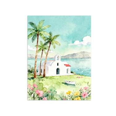 Imagem de Pôster paisagem - Grécia Santorini - Impressões em Tela - Imagem Moderna Natureza para Sala de Estar Decoração 60x80cm Sem Moldura