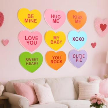 Imagem de Fiwochic 9 peças grande coração dos namorados placa de madeira 17,8 cm conversa corações decoração para parede sinal em forma de coração para dia dos namorados decoração de mesa casa quarto decoração