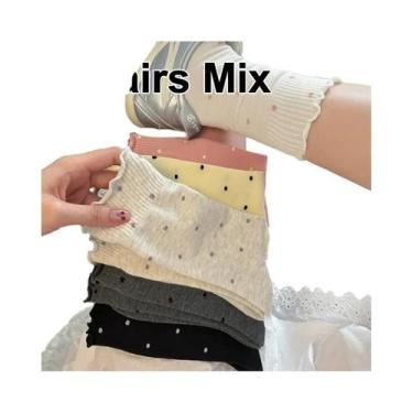 Imagem de Meias Longas Femininas De Verão Com Borda Ondulada Fina E Pontos Redon