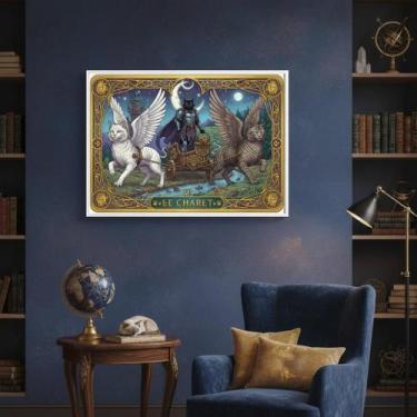 Imagem de Quadro Carta Tarot Gatos O Carro 70X50Cm Mold Preta - Quadros On-Line