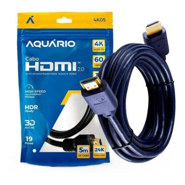 Imagem de 2X Cabo Hdmi 2.0 4K Blindado 5M Ponta Gold 60Hz Aquário
