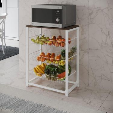 Imagem de Fruteira Com Suporte Para Micro-Ondas Barcelona Aço Branco Cesto Branco Tampo Amêndoa Cor: Branco