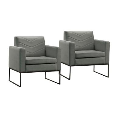 Imagem de Conjunto - 2 Poltronas Apolo Luxo Base Preta Castellar Linho Cinza