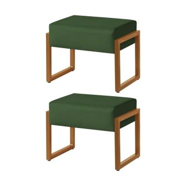 Imagem de Kit 2 Puffs Decorativos Vegas Estofado Base De Ferro Veludo Verde