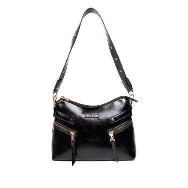 Imagem de Bolsa Feminina Rafitthy Baguete Média Verniz Burnished Preto, Preto, Ú