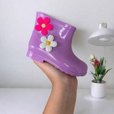 Imagem de Galocha infantil Feminina Botinha De Chuva Com Flores linda Leve e Con
