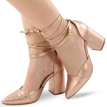 Imagem de Sapato Scarpin Re&Ton Bico Fino Salto Médio Grosso SC8, Rose gold, 35