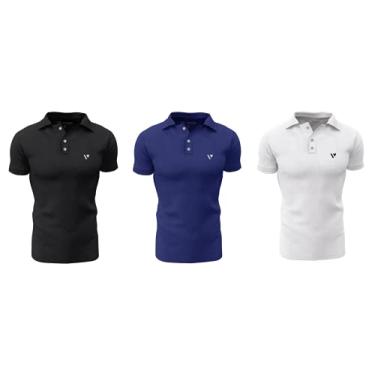 Imagem de Kit 3 Camisas Gola Polo Voker Com Proteção Uv Premium - M - Preto, Azul e Branco