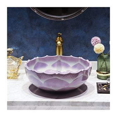 Imagem de jinyi2016SHOP Pias de vaso de cerâmica chinesa clássica de cerâmica para banheiro lavatório de cerâmica pia de banheiro roxo