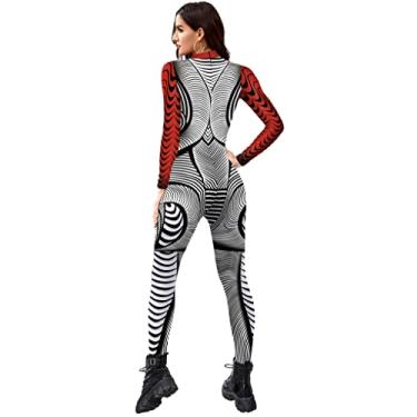 Imagem de Halloween Bodysuit Adult Women 3D Skeleton Print Jumpsuit Costumes for Cosplay Party Long Sleeve Skinny Catsuit Medium