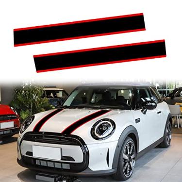Imagem de SUNJIKA 2 pçs Adesivo de listras de capô de carro com listras automotivas, corpo esportivo, capa de motor de corrida decalque adesivo de vinil decoração de carro estilo A013 (preto-vermelho)