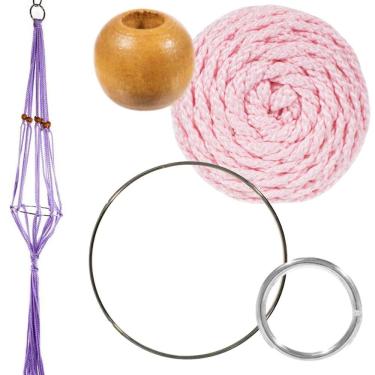 Imagem de Craft County Kits de cabides de plantas de macramé – cordão Bonnie de 4 mm – faz cabide de plantas de 106 cm (rosa)