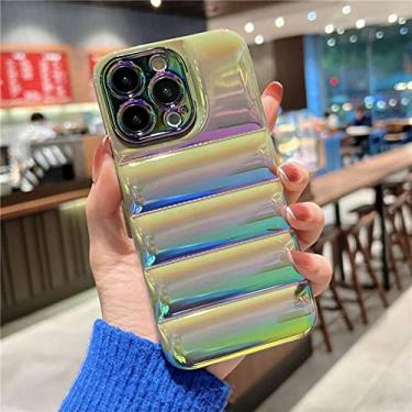 Imagem de Moda Gradient Laser Glossy Down Jacket Case Phone Case For iPhone 12 Pro 11 Pro Max 13 Pro Max Soft Silicone Back Cover, LS, Green, For iPhone 12 Pro