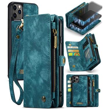 Imagem de ZORSOME Capa carteira para iPhone 11 Pro Max, 2 em 1 de couro premium destacável PU com 8 compartimentos para cartões, bolsa magnética com zíper, alça de pulso para mulheres, homens, meninas, azul