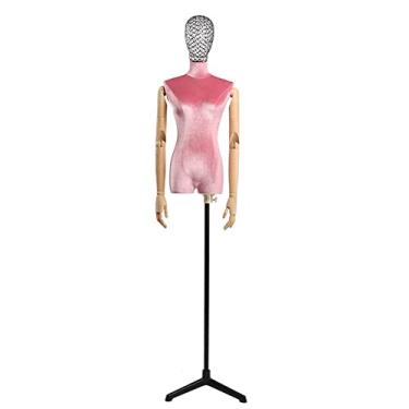 Imagem de Female Mannequin Torso Torso de manequim de busto feminino em forma de vestido, vestido de noiva modelo feminino, tripé de metal/cabeça de metal (Color : Pink-A)