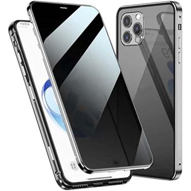 Imagem de BKUANE Capa de telefone de pára-choques de metal de vidro temperado de dupla face, para Apple iPhone 14 Pro Max 2022 capa magnética anti-peep (cor: branco)