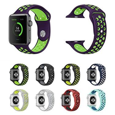Imagem de Pulseira NK-Sport LTIMPORTS, compativel com Apple Watch 42mm Series 11/10, 41mm Series 9/8/7, 40mm Series 6/5/4/SE e Apple Watch 38mm Series 3/2/1 (Roxo com Verde)