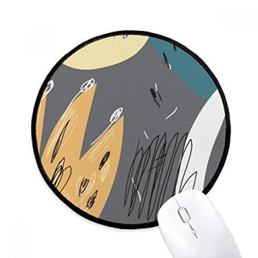 Imagem de Cinza abstrato plantas padrão arte redondo antiderrapante Mousepads preto bordas costuradas presente de escritório