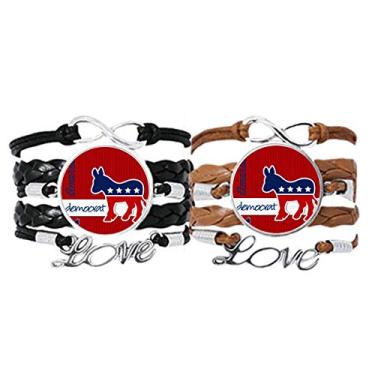 Imagem de DIYthinker Pulseira Democrata, Emblema Americano, Pulseira de Mão de Couro, Corda de Couro, Conjunto Duplo Presente