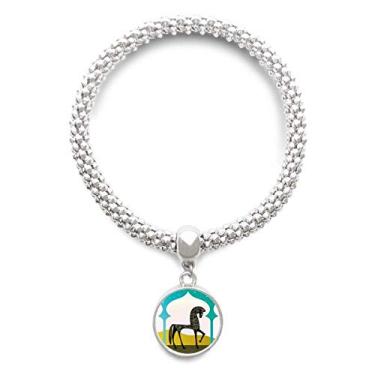 Imagem de Pulseira de prata amarela e azul com pingente de cavalo estilo princesa Castle Dream