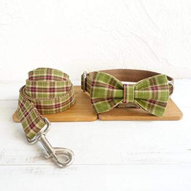 Imagem de Coleira para cães personalizada para cães grandes linda gola xadrez escocesa com gravata borboleta ajustável e conjunto de coleira para cães