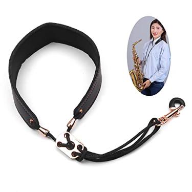 Imagem de Chusui Alça de pescoço para saxofone ajustável Alça de couro para saxofone Gancho de metal para tenor/soprano/clarinete para saxofone alto