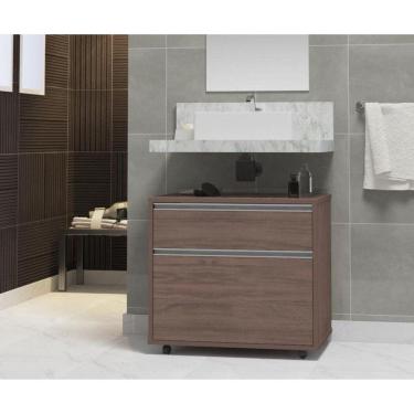 Imagem de Gabinete para Banheiro com Rodízio 60cm 2 Gavetas Safira Inferior Contarini Rústico