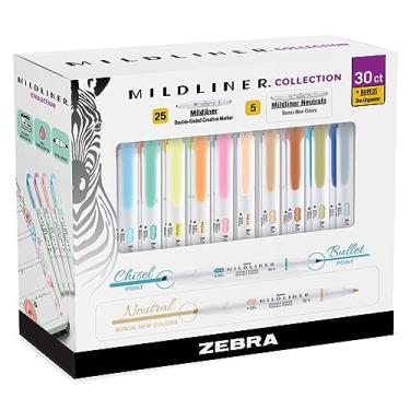 Imagem de Zebra Pen Marcadores Mildliner, Marcador de Extremidade Dupla, Pontas Largas e Finas, Canetas Midliner Cores Pastel e Neutra, Pacote com 30